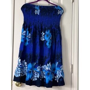 Unity Trading Hawaii Blue Tropical Floral Smocked Tube Dress Skirt One Size OS